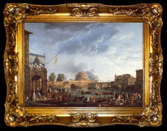 framed  Claude-joseph Vernet A Sporting Contest on the Tiber at Rome, ta009-2